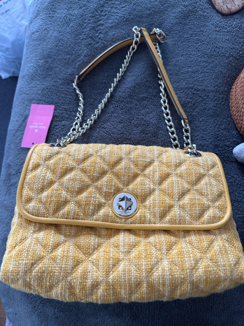 kate spade Quilted Yellow Tweed Chain-Handle Shoulder Bag